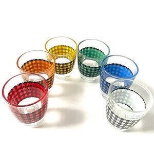 VINTAGE MCM French Retro Shot-glasses with Houndstooth Pattern - Set of 6
